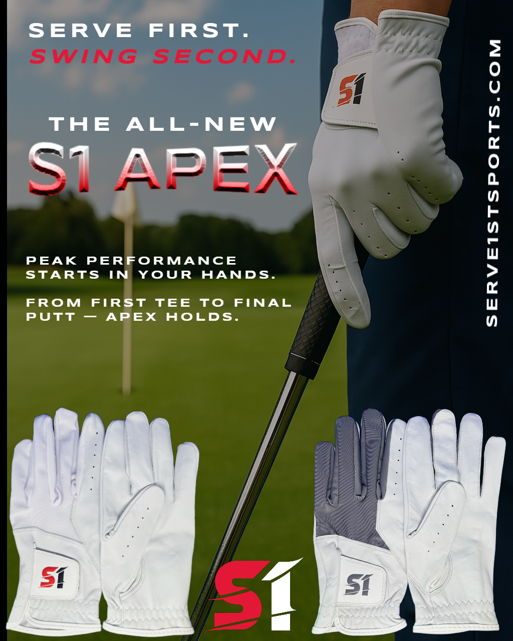 S1 Apex Men's Golf Glove - White