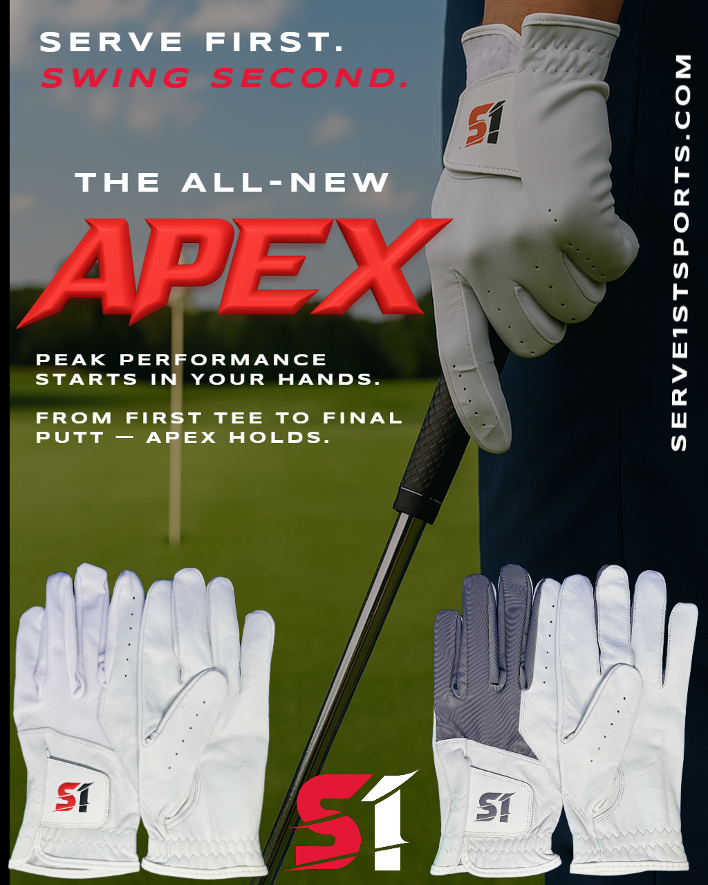 S1 Apex Men's Golf Glove - White
